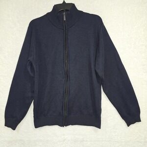 Portabella Men's Medium Full Zip Cardigan Sweater Long Sleeve Navy Blue